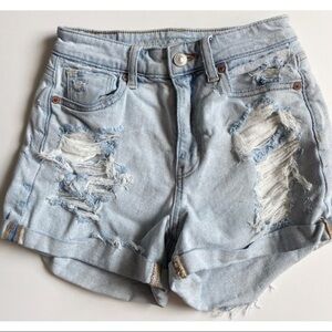 American Eagle Outfitters • Destroyed Cuffed Light Blue Mom Shorts